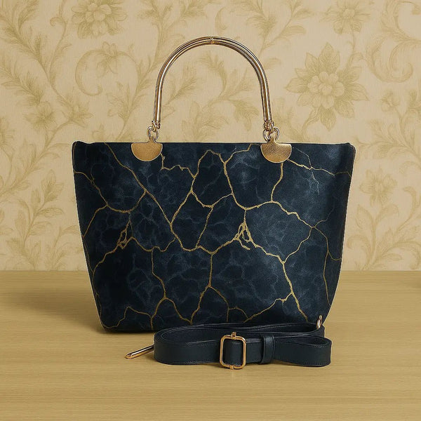 Women’s Velvet Handbag with Golden Metal Handle - Purse Paradise